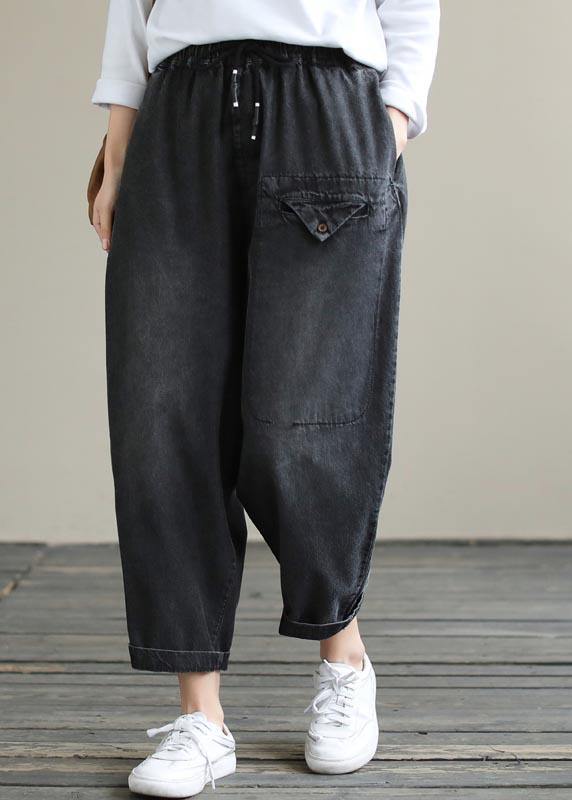 Organic Spring Casual Pants Denim Black Fabrics Cinched Pants - bagstylebliss