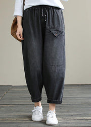 Organic Spring Casual Pants Denim Black Fabrics Cinched Pants - bagstylebliss