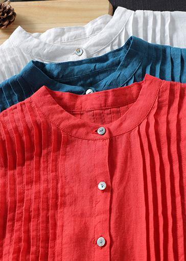 Organic Blue Spring Linen Shirt Tunics Casual Cotton Blouse - bagstylebliss