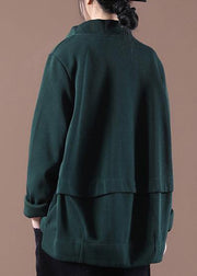 Organic Tea Green Zip Up Stand Collar Short Coats - bagstylebliss