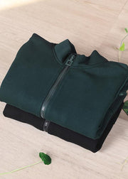 Organic Tea Green Zip Up Stand Collar Short Coats - bagstylebliss
