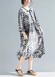 Organic V Neck Half Sleeve Lnspiration Gray Leopard A Line Dresses - bagstylebliss