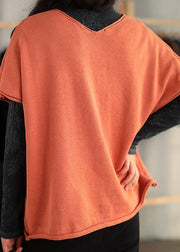 Organic V Neck Sleeveless Spring Clothes Wardrobes Orange Tops - bagstylebliss