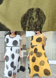 Organic White Dot Loose Patchwork Summer Dress Short Sleeve - bagstylebliss