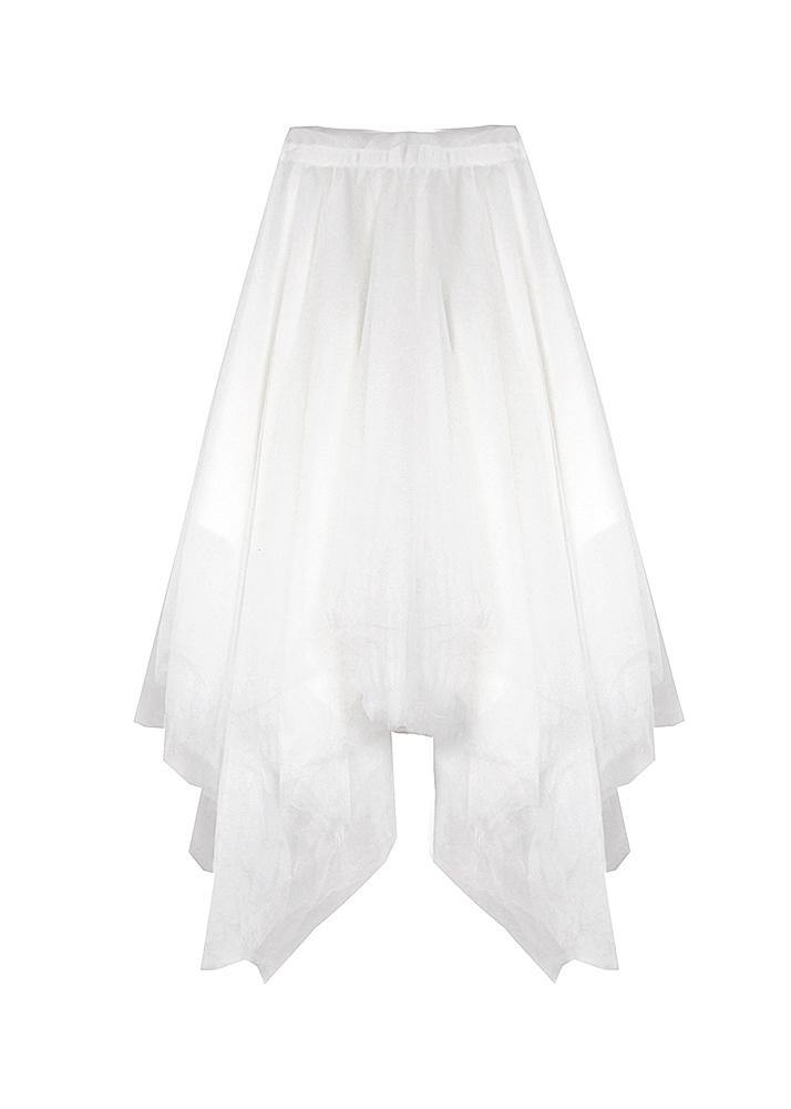 Organic White High Waist asymmetrical design Summer tulle Skirt - bagstylebliss