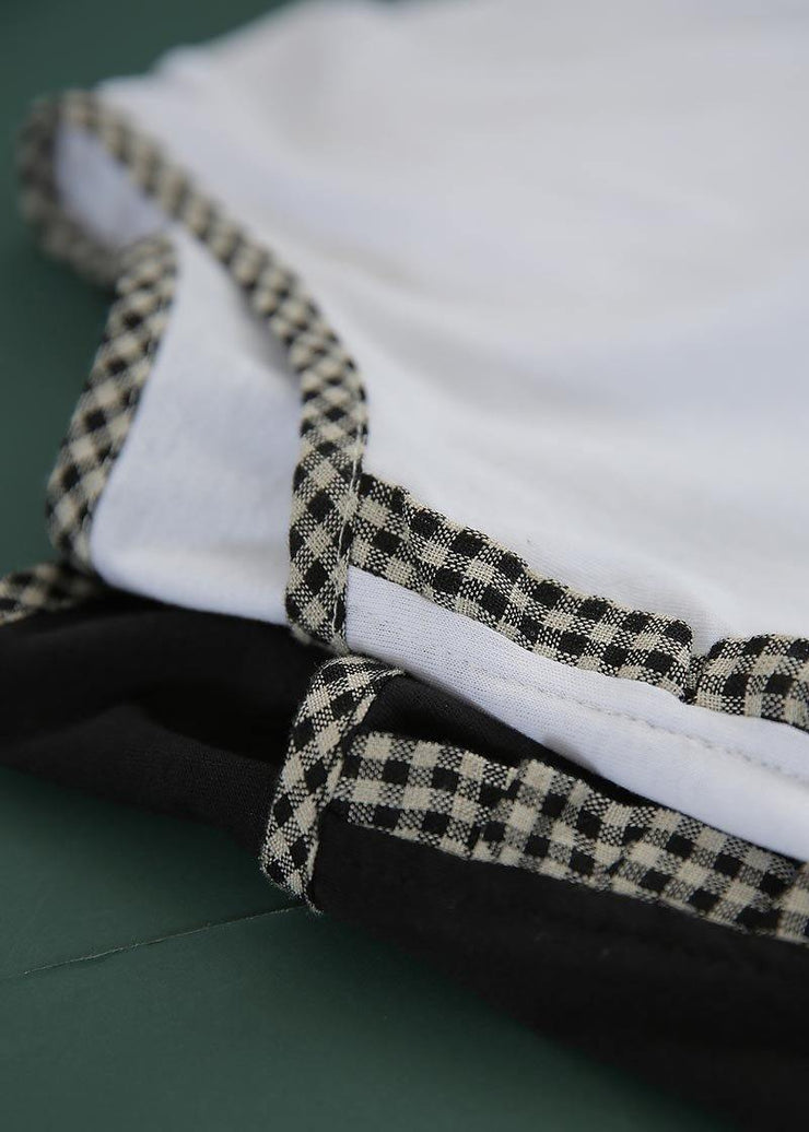 Organic White Patchwork Plaid Cotton Linen Holiday Dress Summer - bagstylebliss