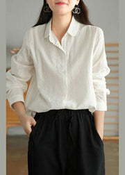 Organic White Peter Pan Collar Button Fall Top Long Sleeve - bagstylebliss