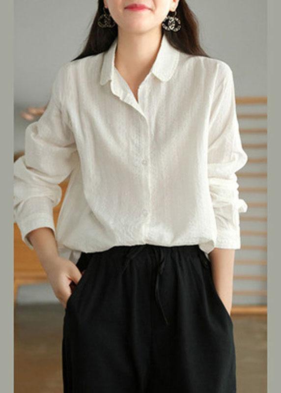 Organic White Peter Pan Collar Button Fall Top Long Sleeve - bagstylebliss