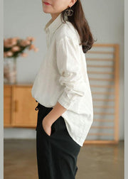 Organic White Peter Pan Collar Button Fall Top Long Sleeve - bagstylebliss