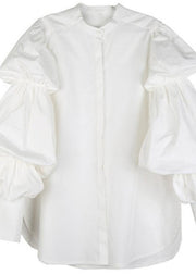 Organic White Stand Collar shirts Cotton Shirt Top - bagstylebliss
