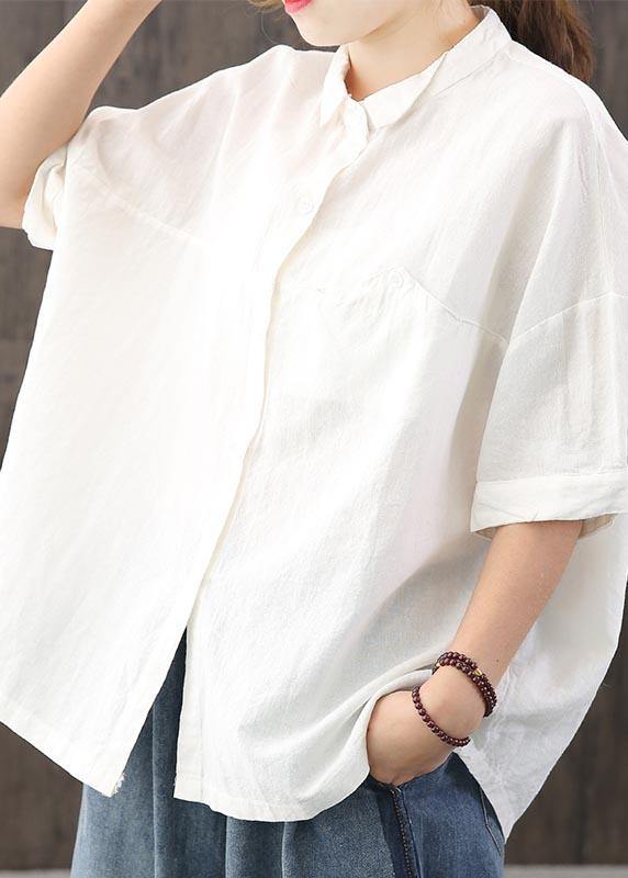 Organic White asymmetrical design Casual Cotton Linen Top Summer - bagstylebliss