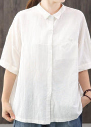Organic White asymmetrical design Casual Cotton Linen Top Summer - bagstylebliss