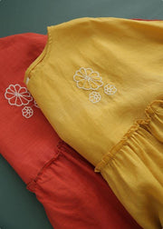 Organic Yellow Embroideried Cinched Cotton Shirt Summer - bagstylebliss