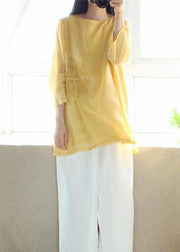 Organic Yellow Embroidery Tunic O Neck Sleeveless Art Shirts - bagstylebliss
