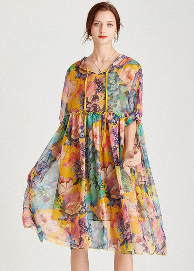 Organic Yellow Patchwork Print Summer Chiffon Dresses - bagstylebliss