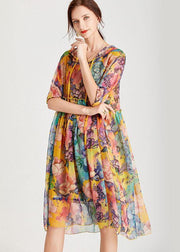 Organic Yellow Patchwork Print Summer Chiffon Dresses - bagstylebliss