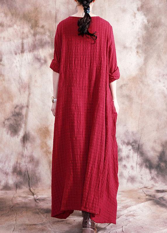 Organic asymmetric linen clothes For Women Fabrics red Dress fall - bagstylebliss