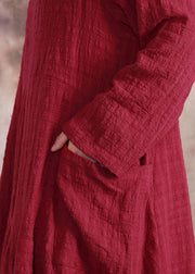 Organic asymmetric linen clothes For Women Fabrics red Dress fall - bagstylebliss