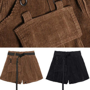 Organic big pockets pants loose khaki Fashion  high waist short pants - bagstylebliss