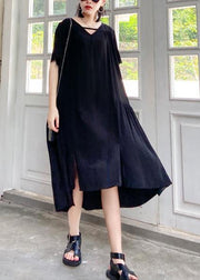 Organic black Tunics v neck Cinched Maxi summer Dresses - bagstylebliss