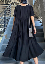 Organic black Tunics v neck Cinched Maxi summer Dresses - bagstylebliss