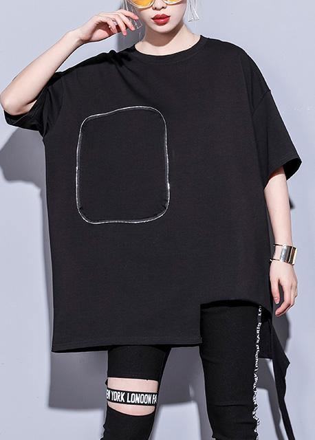 Organic black cotton Long Shirts half sleeve cotton summer blouse - bagstylebliss