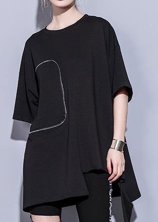 Organic black cotton Long Shirts half sleeve cotton summer blouse - bagstylebliss