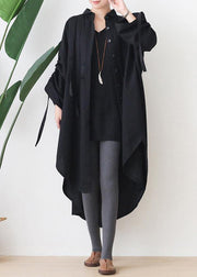Organic black cotton Tunics lapel low high design Kaftan  Dresses - bagstylebliss