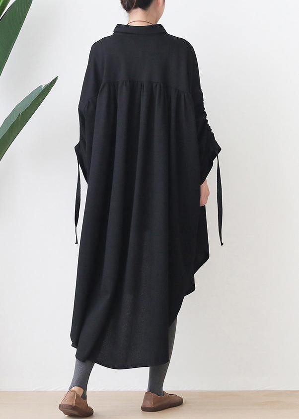 Organic black cotton Tunics lapel low high design Kaftan  Dresses - bagstylebliss