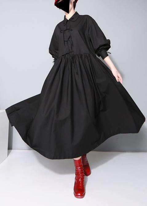 Organic black cotton dresses Peter pan Collar cotton Bow Dress - bagstylebliss