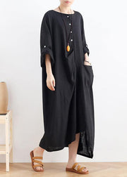 Organic black cotton dresses o neck asymmetric Maxi summer Dresses - bagstylebliss