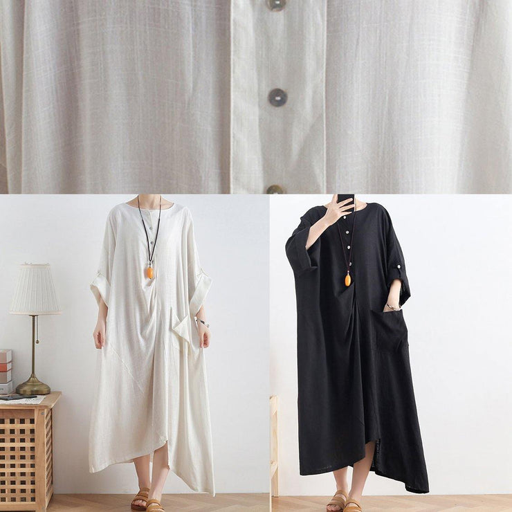 Organic black cotton dresses o neck asymmetric Maxi summer Dresses - bagstylebliss