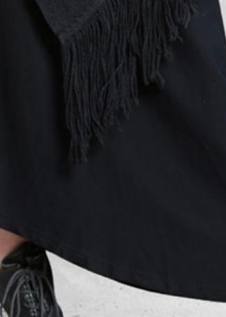 Organic black cotton quilting clothes false two pieces A Line asymmetric Dresses - bagstylebliss