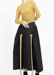 Organic black cotton quilting skirt high waist Traveling patchwork maxi skirts - bagstylebliss