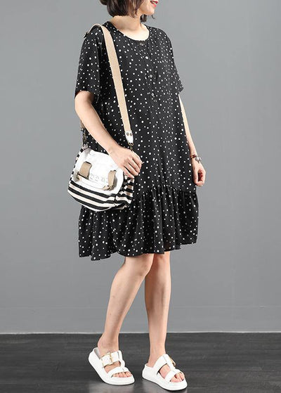 Organic black dotted dresses o neck patchwork Art Dresses - bagstylebliss