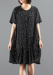 Organic black dotted dresses o neck patchwork Art Dresses - bagstylebliss