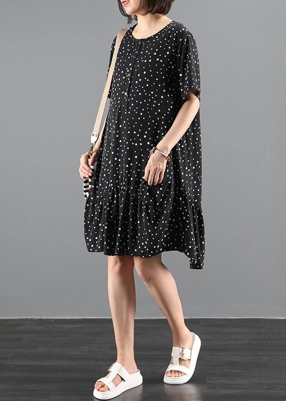 Organic black dotted dresses o neck patchwork Art Dresses - bagstylebliss