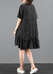 Organic black dotted dresses o neck patchwork Art Dresses - bagstylebliss