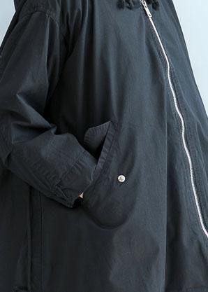 Organic black hooded Fine clothes Sleeve zippered fall short coats - bagstylebliss