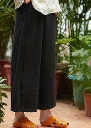 Organic black linen clothes For Women pockets long elastic waist wide leg pants - bagstylebliss