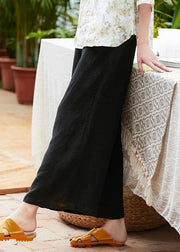 Organic black linen clothes For Women pockets long elastic waist wide leg pants - bagstylebliss