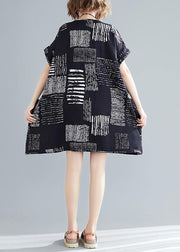 Organic black print Cotton quilting dresses Korea Outfits o neck pockets short Summer Dresses - bagstylebliss