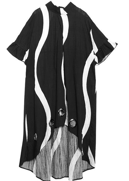 Organic black striped cotton dresses low high design Robe summer Dress - bagstylebliss