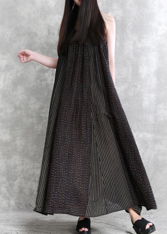 Organic black striped quilting dresses Spaghetti Strap Maxi summer Dress - bagstylebliss