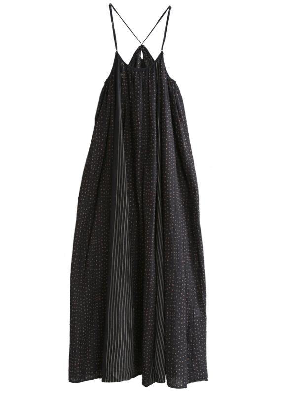 Organic black striped quilting dresses Spaghetti Strap Maxi summer Dress - bagstylebliss