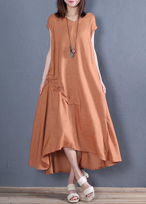 Organic blue cotton clothes For Women v neck Cinched loose Dresses - bagstylebliss