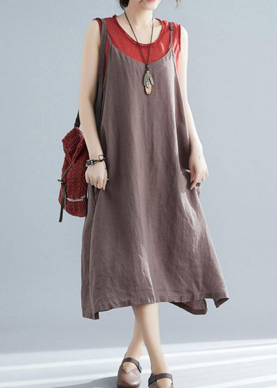 Organic chocolate cotton Tunics sleeveless cotton summer Dresses - bagstylebliss