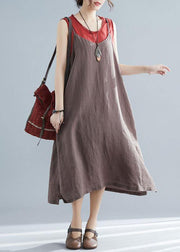 Organic chocolate cotton Tunics sleeveless cotton summer Dresses - bagstylebliss