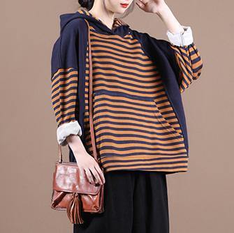 Organic chocolate striped top silhouette hooded patchwork silhouette blouses - bagstylebliss