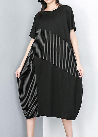 Organic clothes Women Irregular Striped Round Neck Half Sleeve Dress - bagstylebliss
